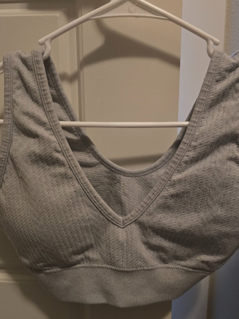 Aerie Heather Grey Ribbed Seamless Plunge Bralette Sports Bra Size L